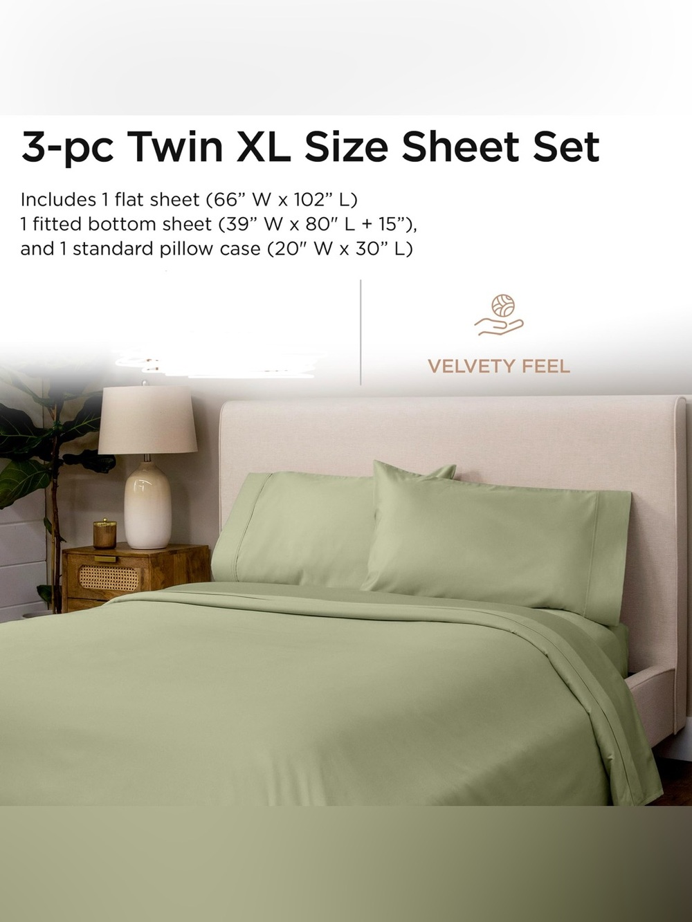 NWOT Twin XL 3 Piece Bed Sheet Set OEKO-TEX Sage Green Mint College Dorm Pillow